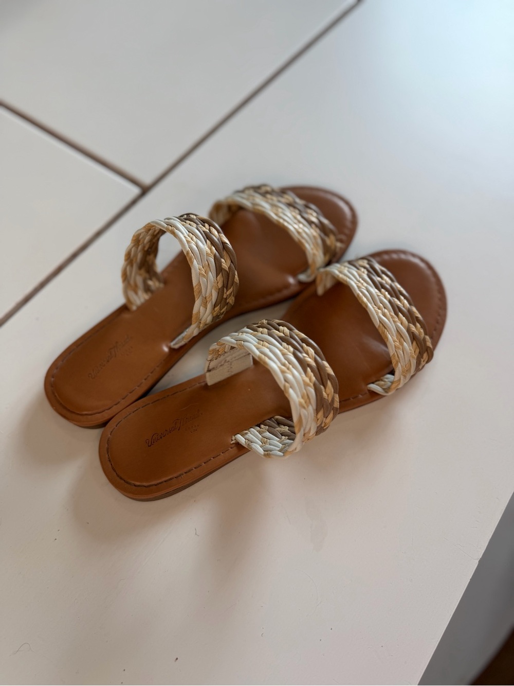 Universal Thread Braided Double-Strap Slide Sandals - Brown & Cream